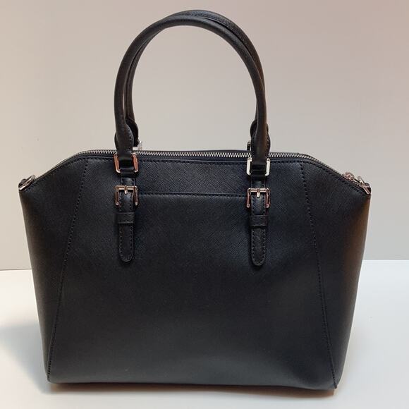 🖤 NWT Authentic Michael Kors Saffiano Leather Lg Satchel Bag - BLACK - Picture 5 of 11